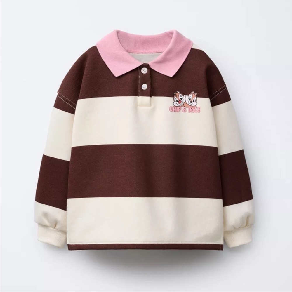 ZARA CHIP & DALE DISNEY STRIPED POLO SWEATSHIRT